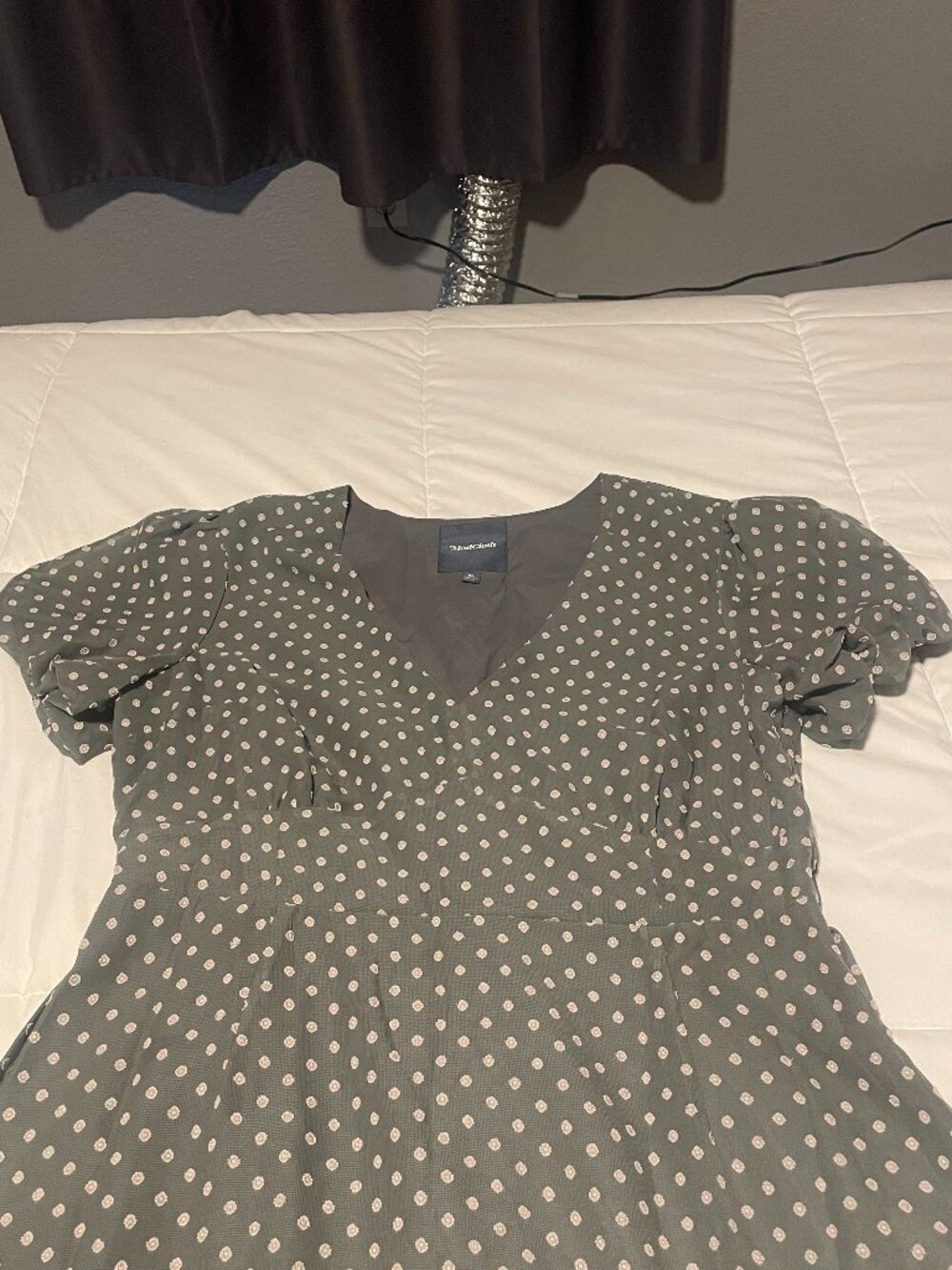 ModCloth XL Polka Dot Midi Dress – Flowy Gauze Overlay, Ruffle Sleeves, POCKETS